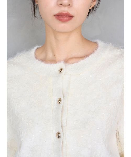 SNIDEL（スナイデル）の「ストラクチャーレースニットカーディガン（カーディガン/ボレロ・レディース・ライトブルー/アイボリー/ブラック・F）」の8枚目の写真