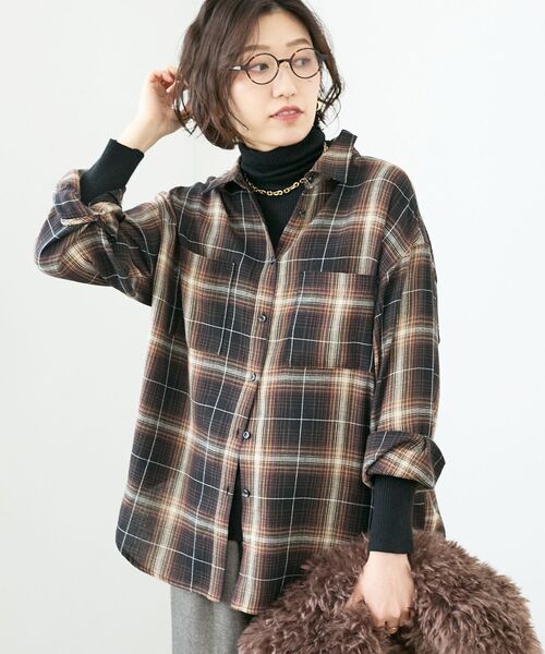 le.coeur blanc(ルクールブラン)の「《手洗い可能》チェックオーバーシャツ(シャツ/ブラウス・レディース・ブラック系その他/ブラウン系その他2・38)」の13枚目の写真