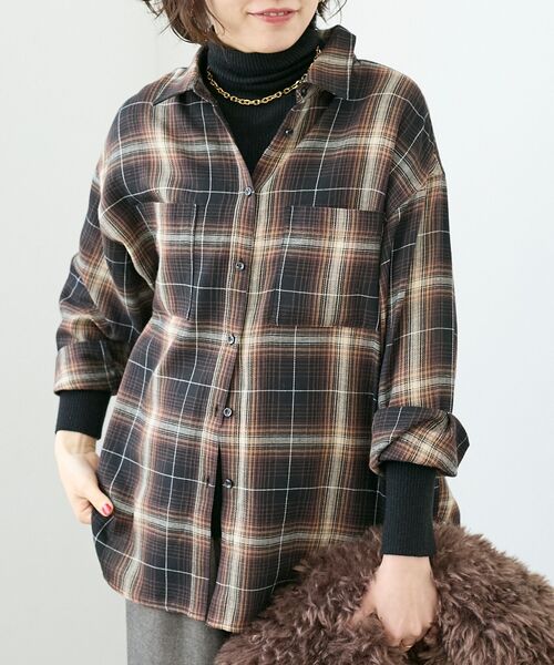 le.coeur blanc(ルクールブラン)の「《手洗い可能》チェックオーバーシャツ(シャツ/ブラウス・レディース・ブラック系その他/ブラウン系その他2・38)」の14枚目の写真