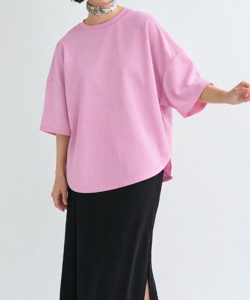 A.D.C.L.（エーディーシーエル）の「ダンボール素材 ビッグシルエット 半袖Tシャツ 無地（Tシャツ/カットソー・レディース・杢グレー/ブラック/オートミール/ピンク・M/L）」の4枚目の写真