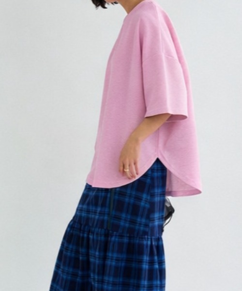 A.D.C.L.（エーディーシーエル）の「ダンボール素材 ビッグシルエット 半袖Tシャツ 無地（Tシャツ/カットソー・レディース・杢グレー/ブラック/オートミール/ピンク・M/L）」の5枚目の写真