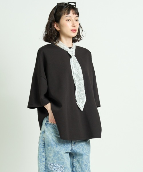 A.D.C.L.（エーディーシーエル）の「ダンボール素材 ビッグシルエット 半袖Tシャツ 無地（Tシャツ/カットソー・レディース・杢グレー/ブラック/オートミール/ピンク・M/L）」の10枚目の写真