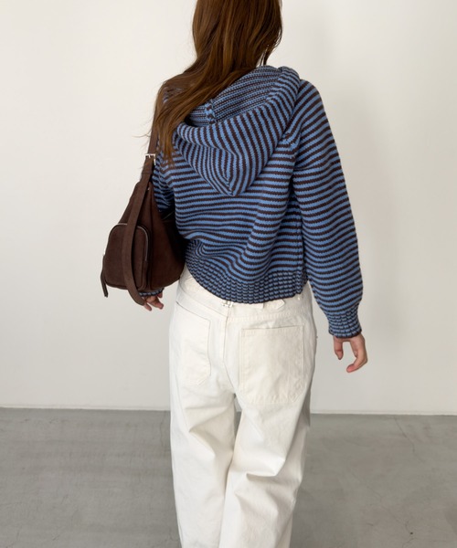 CANAL JEAN（キャナルジーン）の「Lakey Park　ボーダーZIPニットパーカー（ニット/セーター・レディース・ブルー・ONE SIZE）」の5枚目の写真