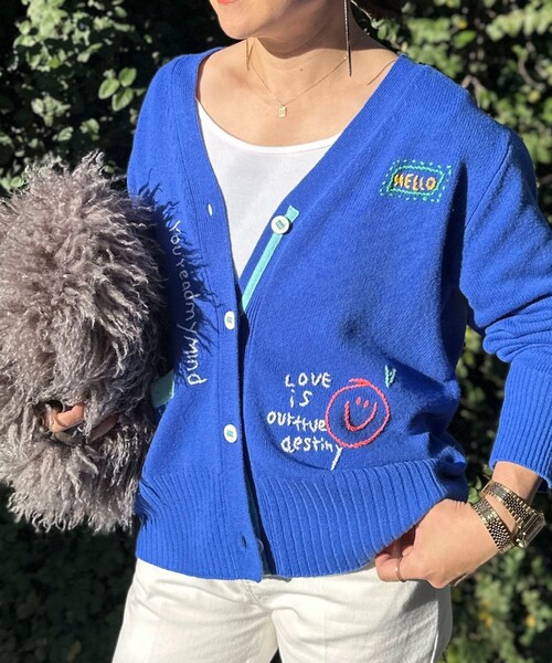Rie Miller（リエミラー）の「《手洗い可能》ハンド刺繍Vネックカーディガン（カーディガン/ボレロ・レディース・ネイビー/ブルー/ライトグレー・38）」の16枚目の写真