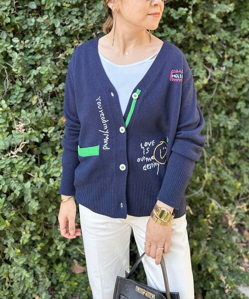 セール】《手洗い可能》ハンド刺繍Vネックカーディガン（カーディガン