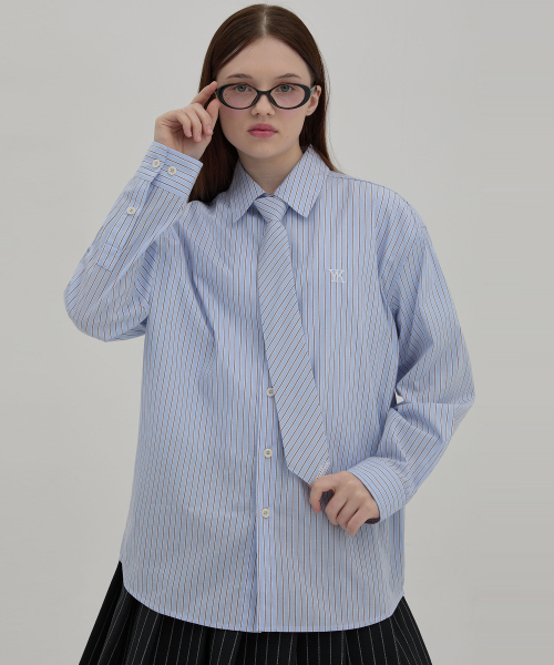 WaiKei(ワイケイ)の「タイSETストライプシャツスカイブルー(シャツ/ブラウス・レディース・その他・2)」の1枚目の写真