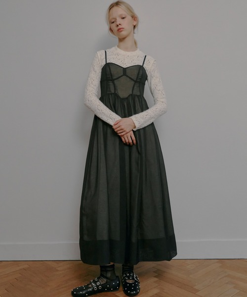 LE CIEL BLEU(ルシェルブルー)の「シアーオーガンザビスチェドレス / Sheer Organza Bustier Dress(ワンピース・レディース・ブラック・38/36)」の1枚目の写真