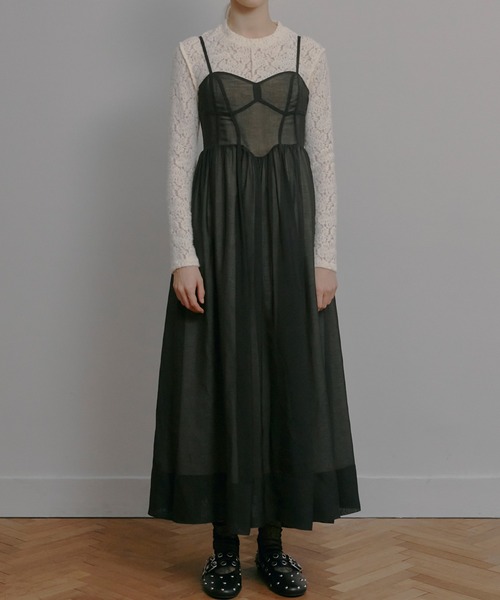 LE CIEL BLEU(ルシェルブルー)の「シアーオーガンザビスチェドレス / Sheer Organza Bustier Dress(ワンピース・レディース・ブラック・38/36)」の6枚目の写真