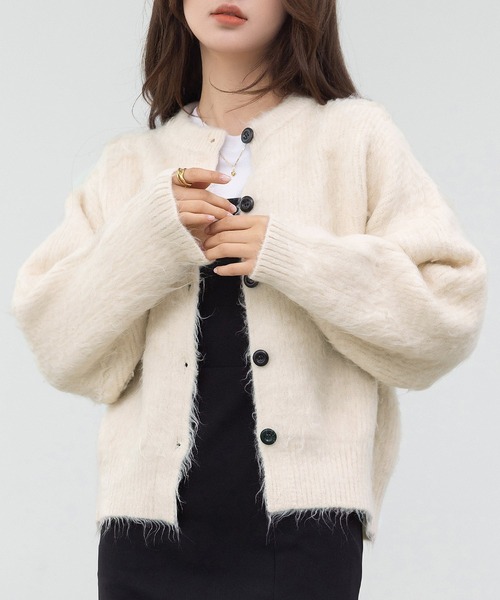 DAY CLOSET（デイ クローゼット）の「愛されもっちりあったか。長袖クルーネックドロップショルダーリブニットカーディガン レディース（カーディガン/ボレロ・レディース・ホワイト系その他/グレー/イエロー系その他・FREE）」の6枚目の写真