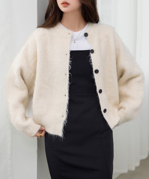 DAY CLOSET（デイ クローゼット）の「愛されもっちりあったか。長袖クルーネックドロップショルダーリブニットカーディガン レディース（カーディガン/ボレロ・レディース・ホワイト系その他/グレー/イエロー系その他・FREE）」の8枚目の写真