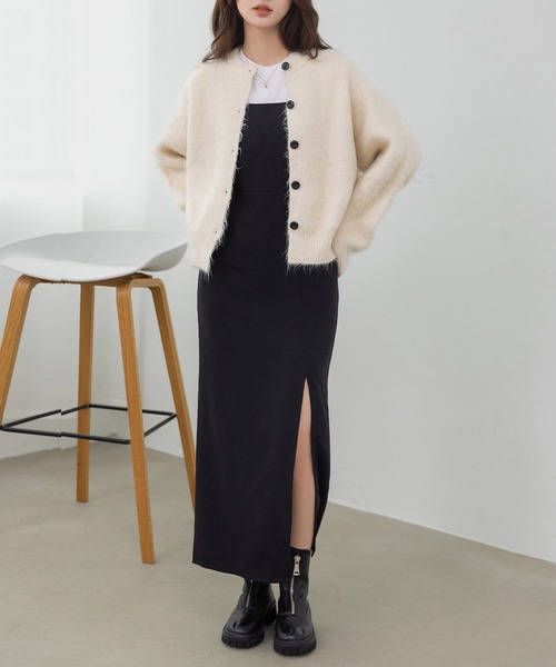 DAY CLOSET（デイ クローゼット）の「愛されもっちりあったか。長袖クルーネックドロップショルダーリブニットカーディガン レディース（カーディガン/ボレロ・レディース・ホワイト系その他/グレー/イエロー系その他・FREE）」の10枚目の写真