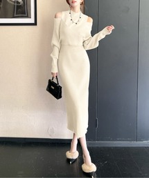 レイヤードライクリブニットワンピース