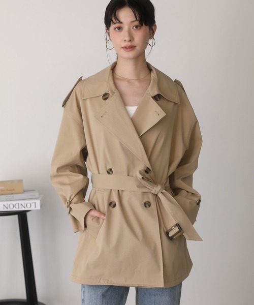 shetila(シェティラ)の「ミリタリーツイルショートトレンチコート(トレンチコート・レディース・ブラック/ベージュ/アイボリー・M)」の3枚目の写真