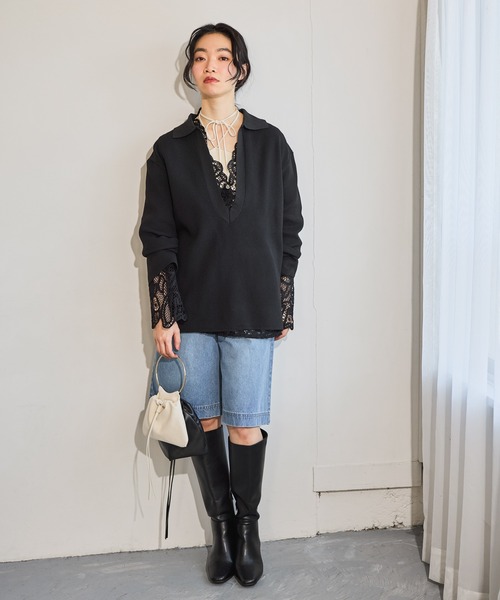 mysty woman(ミスティウーマン)の「スキッパーニット 643871(ニット/セーター・レディース・ライトグレー/アイボリー/ブラック・FREE)」の21枚目の写真