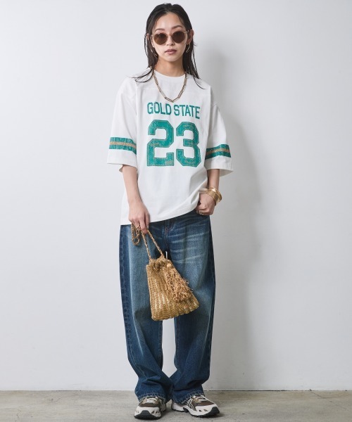 CHIC STYLE（シックスタイル）の「綿100％6分袖フットボールTシャツ＜大きいサイズ有＞シックスタイル（Tシャツ/カットソー・レディース・オフホワイト/ベージュ・3L/LL/L/M/5L/4L）」の21枚目の写真