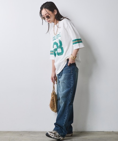 CHIC STYLE（シックスタイル）の「綿100％6分袖フットボールTシャツ＜大きいサイズ有＞シックスタイル（Tシャツ/カットソー・レディース・オフホワイト/ベージュ・3L/LL/L/M/5L/4L）」の11枚目の写真