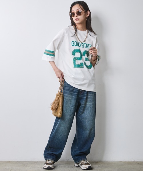CHIC STYLE（シックスタイル）の「綿100％6分袖フットボールTシャツ＜大きいサイズ有＞シックスタイル（Tシャツ/カットソー・レディース・オフホワイト/ベージュ・3L/LL/L/M/5L/4L）」の12枚目の写真