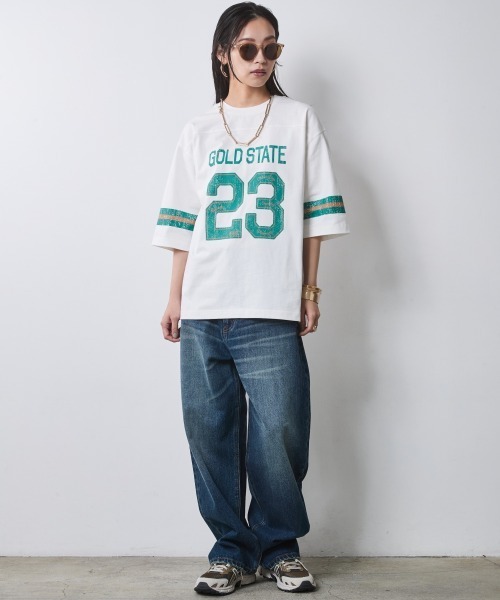 CHIC STYLE（シックスタイル）の「綿100％6分袖フットボールTシャツ＜大きいサイズ有＞シックスタイル（Tシャツ/カットソー・レディース・オフホワイト/ベージュ・3L/LL/L/M/5L/4L）」の13枚目の写真