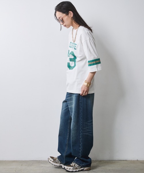 CHIC STYLE（シックスタイル）の「綿100％6分袖フットボールTシャツ＜大きいサイズ有＞シックスタイル（Tシャツ/カットソー・レディース・オフホワイト/ベージュ・3L/LL/L/M/5L/4L）」の14枚目の写真