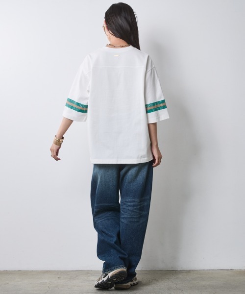CHIC STYLE（シックスタイル）の「綿100％6分袖フットボールTシャツ＜大きいサイズ有＞シックスタイル（Tシャツ/カットソー・レディース・オフホワイト/ベージュ・3L/LL/L/M/5L/4L）」の15枚目の写真