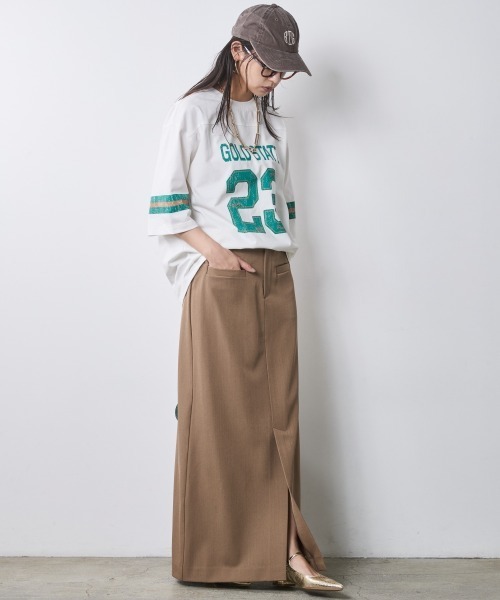 CHIC STYLE（シックスタイル）の「綿100％6分袖フットボールTシャツ＜大きいサイズ有＞シックスタイル（Tシャツ/カットソー・レディース・オフホワイト/ベージュ・3L/LL/L/M/5L/4L）」の9枚目の写真