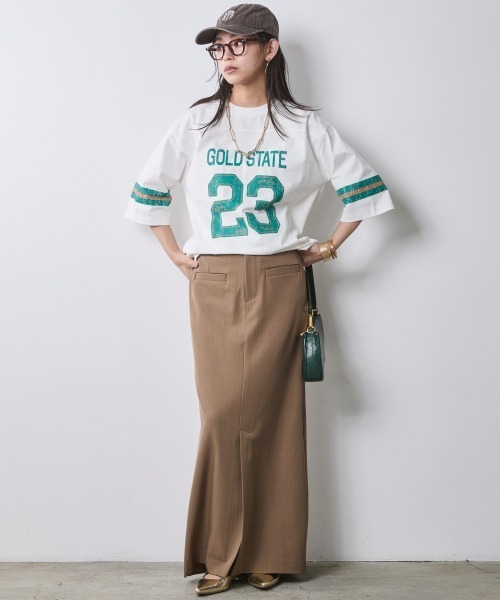 CHIC STYLE（シックスタイル）の「綿100％6分袖フットボールTシャツ＜大きいサイズ有＞シックスタイル（Tシャツ/カットソー・レディース・オフホワイト/ベージュ・3L/LL/L/M/5L/4L）」の10枚目の写真