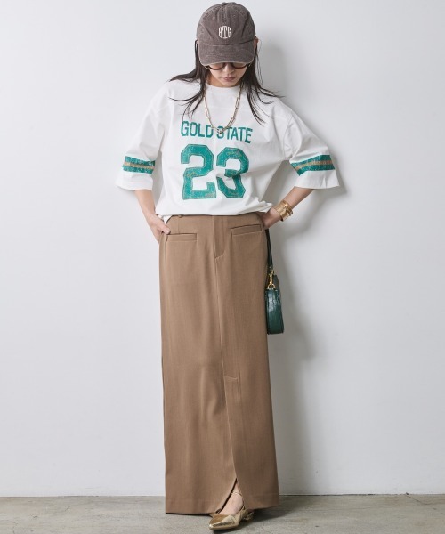 CHIC STYLE（シックスタイル）の「綿100％6分袖フットボールTシャツ＜大きいサイズ有＞シックスタイル（Tシャツ/カットソー・レディース・オフホワイト/ベージュ・3L/LL/L/M/5L/4L）」の3枚目の写真