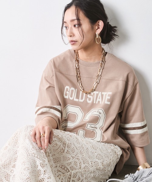CHIC STYLE（シックスタイル）の「綿100％6分袖フットボールTシャツ＜大きいサイズ有＞シックスタイル（Tシャツ/カットソー・レディース・オフホワイト/ベージュ・3L/LL/L/M/5L/4L）」の19枚目の写真