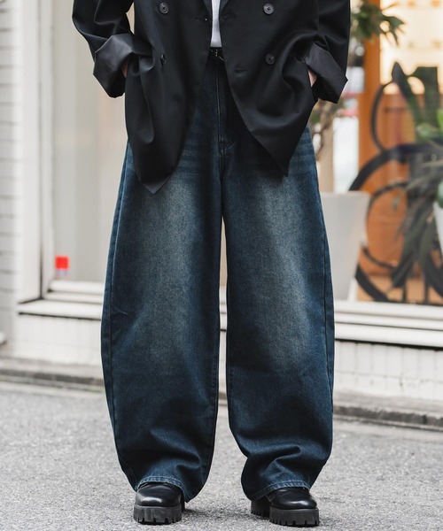 Rocky Monroe(ロッキーモンロー)の「ヴィンテージライク ルーズシルエットバギーカーブデニムパンツ(デニムパンツ・メンズ・ブラック/ワンウォッシュ/ライトブラック/ケミカルウォッシュ/インディゴブルー・M/L/XL)」の3枚目の写真