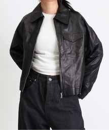 Vini（ヴィニ）の「【Vini】本革ラムレザー ショート丈ジップアップブルゾン（ブルゾン）」