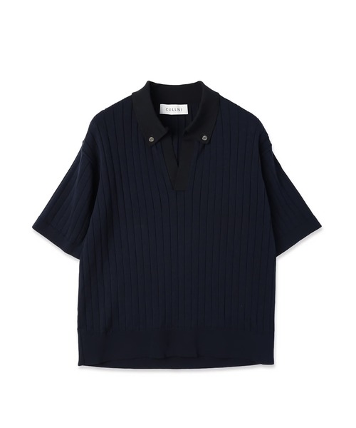 Wide Rib Skipper Collar Short Sleeve Knit（ニット/セーター