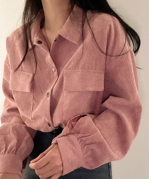 Beststore（ベストストア）の「ジャケットシャツ　コーデュロイシャツブルゾン（ブルゾン・レディース・ピンク/ブラック/ブルー/ダークグレー/アイボリー・FREE）」の5枚目の写真