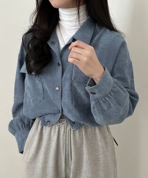 Beststore（ベストストア）の「ジャケットシャツ　コーデュロイシャツブルゾン（ブルゾン・レディース・ピンク/ブラック/ブルー/ダークグレー/アイボリー・FREE）」の4枚目の写真