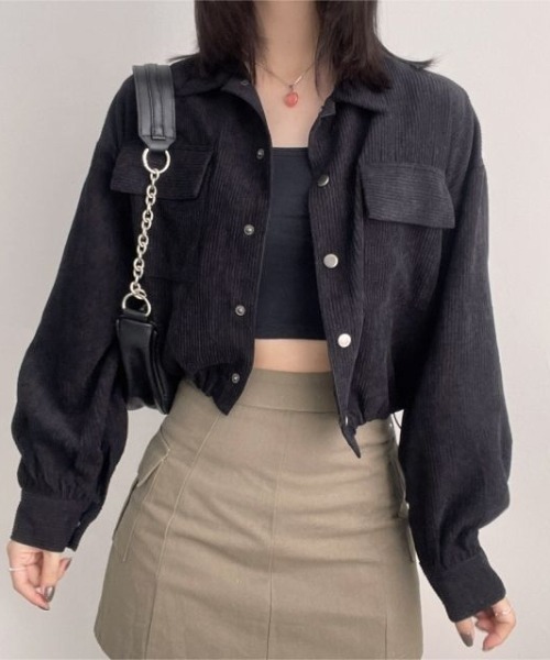 Beststore（ベストストア）の「ジャケットシャツ　コーデュロイシャツブルゾン（ブルゾン・レディース・ピンク/ブラック/ブルー/ダークグレー/アイボリー・FREE）」の2枚目の写真