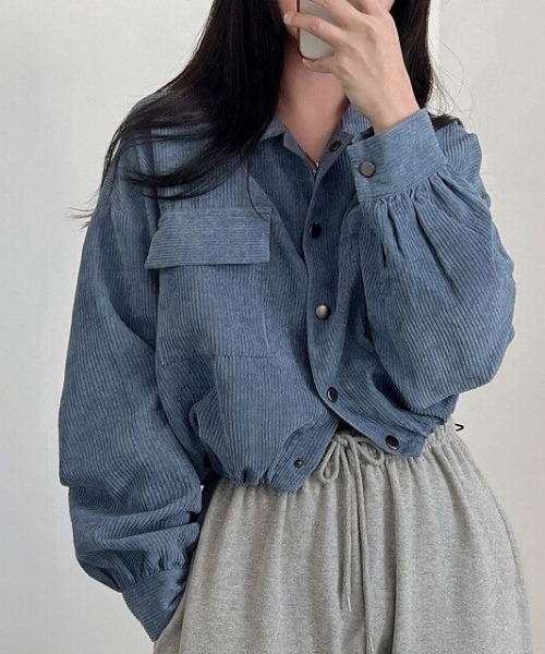Beststore（ベストストア）の「ジャケットシャツ　コーデュロイシャツブルゾン（ブルゾン・レディース・ピンク/ブラック/ブルー/ダークグレー/アイボリー・FREE）」の17枚目の写真