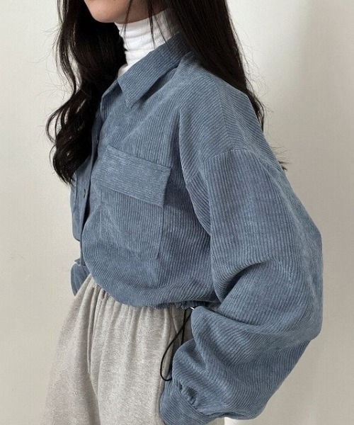 Beststore（ベストストア）の「ジャケットシャツ　コーデュロイシャツブルゾン（ブルゾン・レディース・ピンク/ブラック/ブルー/ダークグレー/アイボリー・FREE）」の18枚目の写真