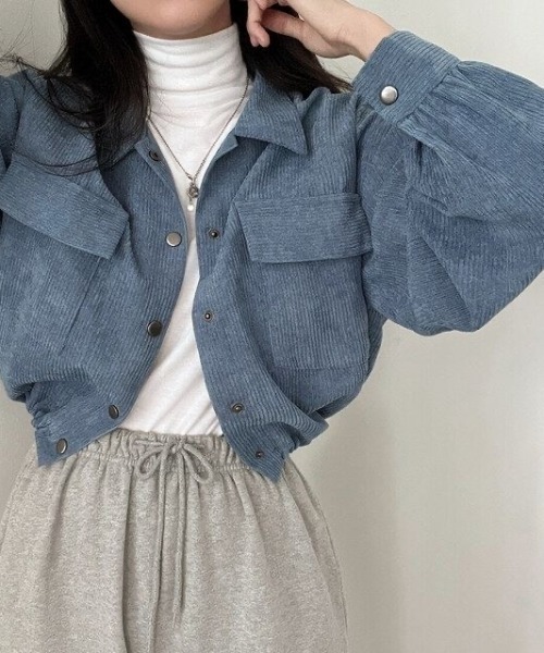 Beststore（ベストストア）の「ジャケットシャツ　コーデュロイシャツブルゾン（ブルゾン・レディース・ピンク/ブラック/ブルー/ダークグレー/アイボリー・FREE）」の20枚目の写真