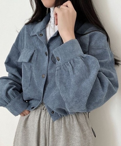 Beststore（ベストストア）の「ジャケットシャツ　コーデュロイシャツブルゾン（ブルゾン・レディース・ピンク/ブラック/ブルー/ダークグレー/アイボリー・FREE）」の21枚目の写真