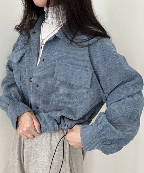 Beststore（ベストストア）の「ジャケットシャツ　コーデュロイシャツブルゾン（ブルゾン・レディース・ピンク/ブラック/ブルー/ダークグレー/アイボリー・FREE）」の22枚目の写真