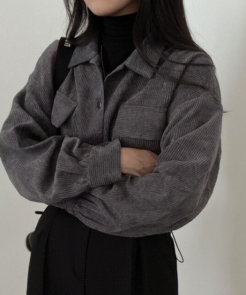 Beststore（ベストストア）の「ジャケットシャツ　コーデュロイシャツブルゾン（ブルゾン・レディース・ピンク/ブラック/ブルー/ダークグレー/アイボリー・FREE）」の10枚目の写真