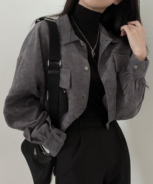Beststore（ベストストア）の「ジャケットシャツ　コーデュロイシャツブルゾン（ブルゾン・レディース・ピンク/ブラック/ブルー/ダークグレー/アイボリー・FREE）」の11枚目の写真