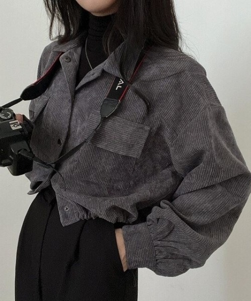 Beststore（ベストストア）の「ジャケットシャツ　コーデュロイシャツブルゾン（ブルゾン・レディース・ピンク/ブラック/ブルー/ダークグレー/アイボリー・FREE）」の14枚目の写真