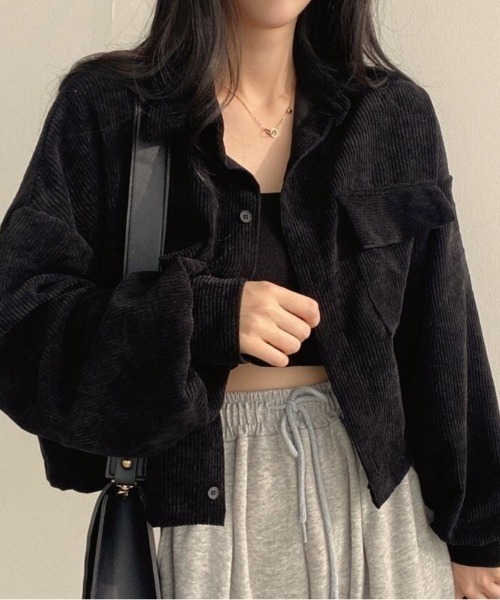 Beststore（ベストストア）の「ジャケットシャツ　コーデュロイシャツブルゾン（ブルゾン・レディース・ピンク/ブラック/ブルー/ダークグレー/アイボリー・FREE）」の8枚目の写真
