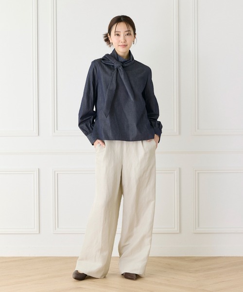 LE SOUK（ルスーク）の「ハイネックボウタイ付きブラウス（シャツ/ブラウス・レディース・ネイビー/オフホワイト・9号）」の19枚目の写真