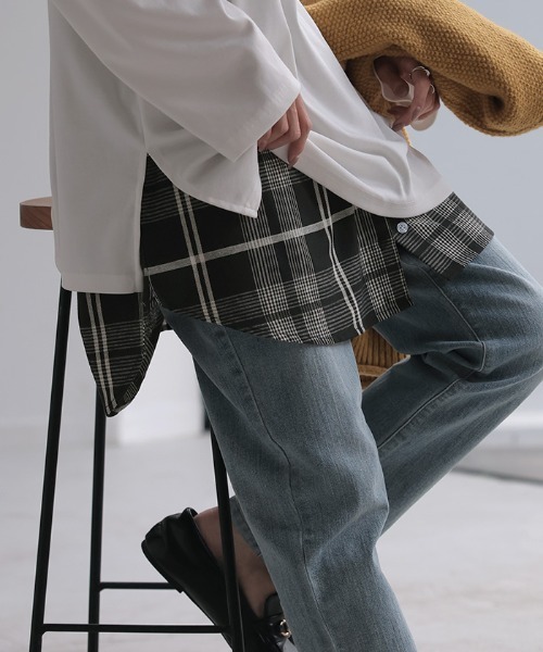 HUG.U（ハグユー）の「締め付けゼロ チェック柄つけ裾（その他トップス・レディース・ネイビー/ブラウン/ブラック・FREE）」の6枚目の写真
