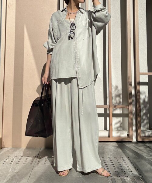 DouDou（ドゥドゥ）の「【セットアップ可能】リヨセルシャツ（シャツ/ブラウス・レディース・ライトグレー/ネイビー/オフホワイト・FREE）」の22枚目の写真