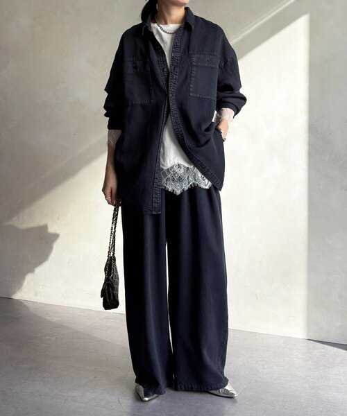 DouDou（ドゥドゥ）の「【セットアップ可能】リヨセルシャツ（シャツ/ブラウス・レディース・ライトグレー/ネイビー/オフホワイト・FREE）」の15枚目の写真