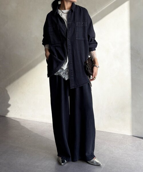 DouDou（ドゥドゥ）の「【セットアップ可能】リヨセルシャツ（シャツ/ブラウス・レディース・ライトグレー/ネイビー/オフホワイト・FREE）」の13枚目の写真