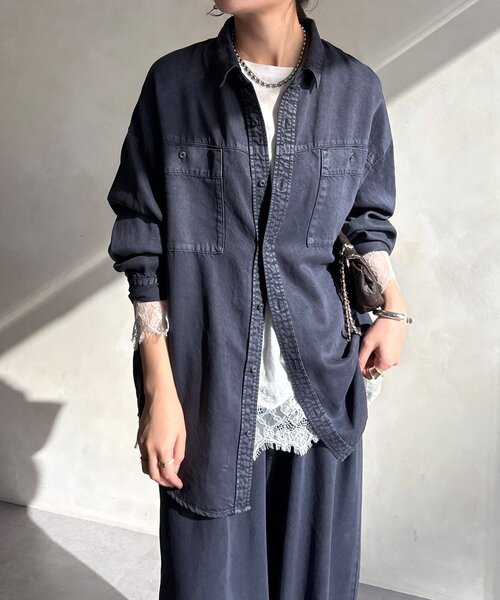 DouDou（ドゥドゥ）の「【セットアップ可能】リヨセルシャツ（シャツ/ブラウス・レディース・ライトグレー/ネイビー/オフホワイト・FREE）」の10枚目の写真