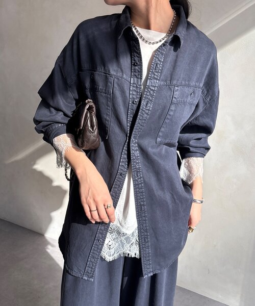 DouDou（ドゥドゥ）の「【セットアップ可能】リヨセルシャツ（シャツ/ブラウス・レディース・ライトグレー/ネイビー/オフホワイト・FREE）」の9枚目の写真